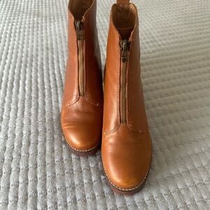 Madewell Front-Zip Cognac Leather Ankle Boots